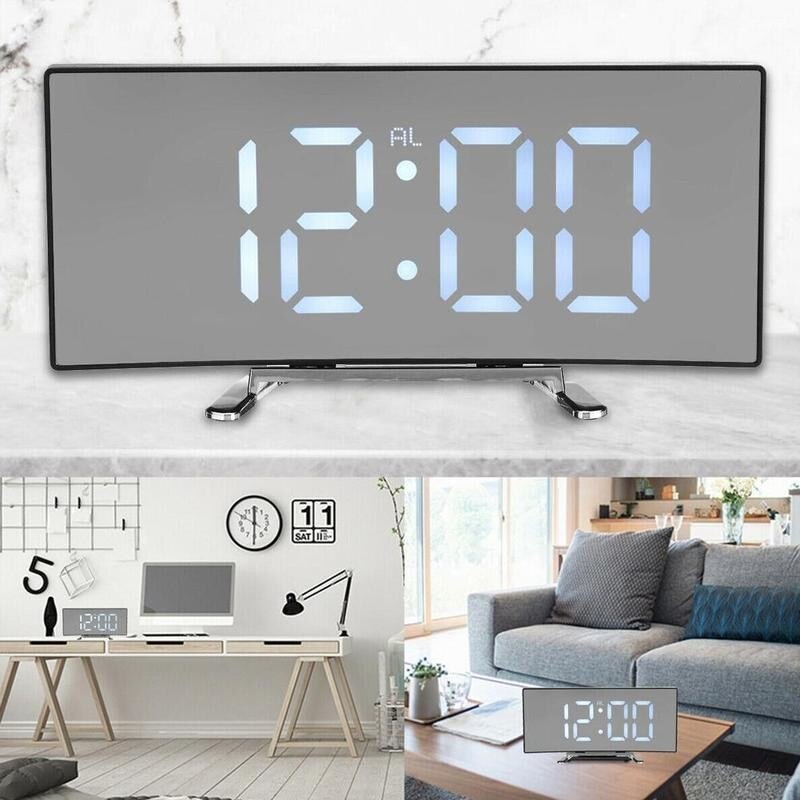 Night Light Alarm Clock Digital LED Display Battery Mirror Operated V1Z5