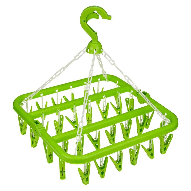 Perchas de lavandería con 32 Clips, perchero plegable de rejilla de secado lavandería, percha de goteo para secado: Default Title