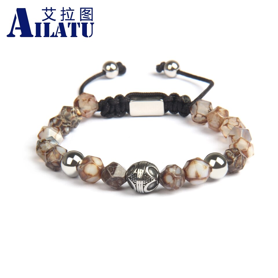 Ailatu Nuovo in Acciaio Inox Del Distanziatore Borda Il Macrame Del Braccialetto con 8 millimetri Sfaccettato Taglio di Perline di Pietra Naturale di Alta Qualità