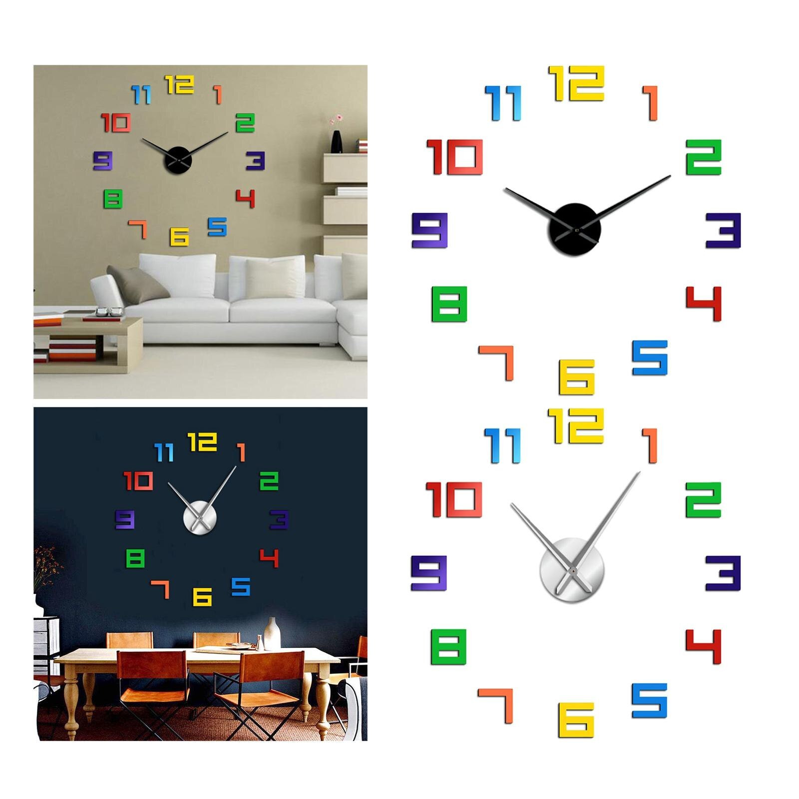 Modern 3D DIY Wall Clock ,Large Wall Stickers, Colorful Numerals ,Arylic Mute