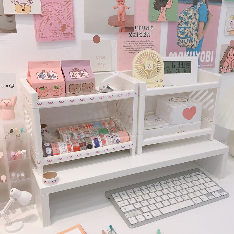 Two Layers White Plastic File Document Tray Cosmetic Rack Pencil Pen Sundries Mesh Book Shelf Holder Office Stationery Organizer