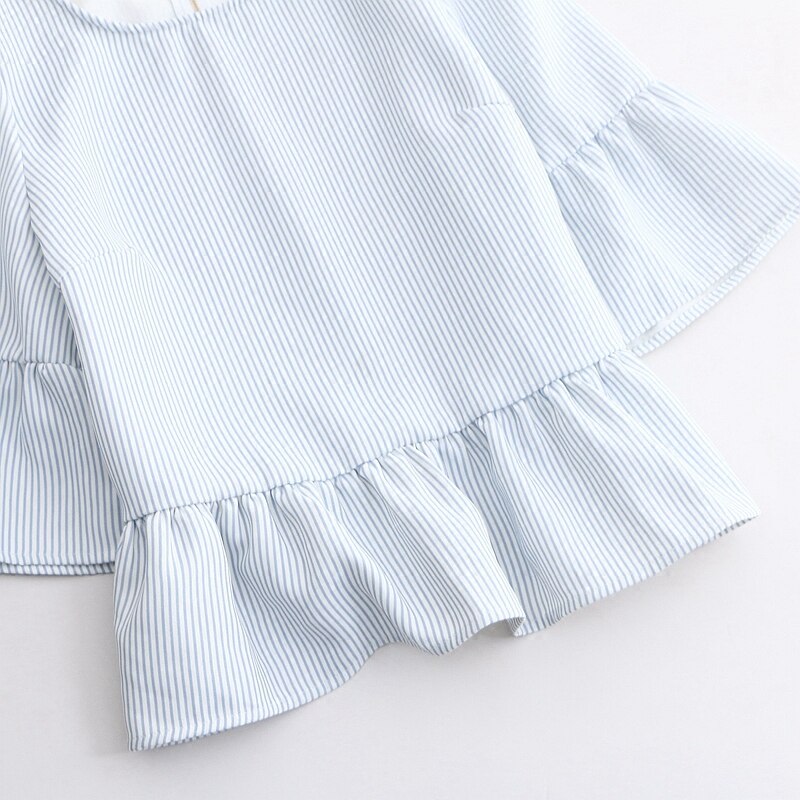 Camisa de manga de cuerno de señora a rayas patrón de costura Plantilla de corte de dibujo de ropa DIY M44