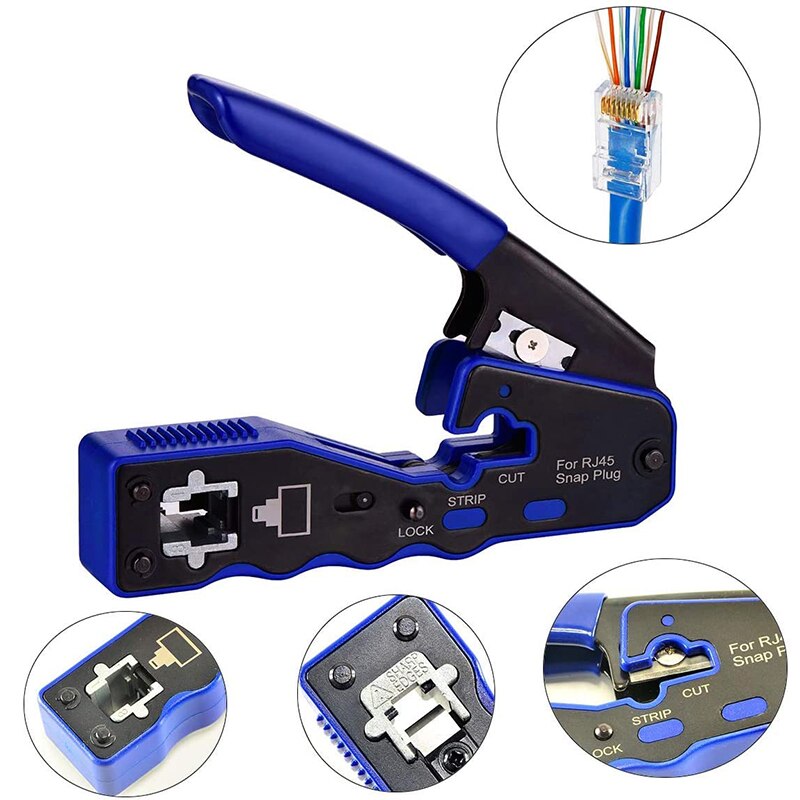 RJ45 Crimp Tool Kit with 50 Pieces Cat6A Pass Through Connectors