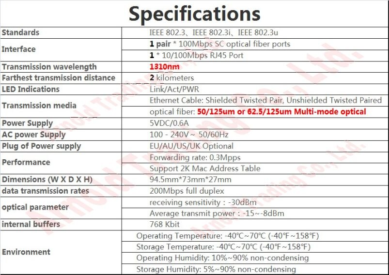 2km multi-mode double fiber optical fibres Transceiver, Double Fiber Converter, 100Mbps SC port, 100M RJ45 Port, ONLY ONE PCS