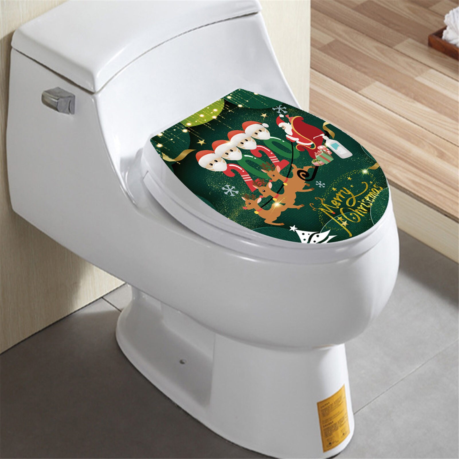 1Pcs Wc Sticker Elanden Kerstman Sticker Verwijderbare Badkamer Wc-deksel Sticker Thuis Kerst Decor Wc Sticker Decoratie