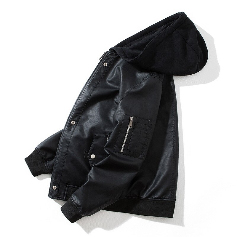 Leren jas heren gebreide pu-jassen met capuchon slim fit trend leren herenjas jaqueta de couro masculina
