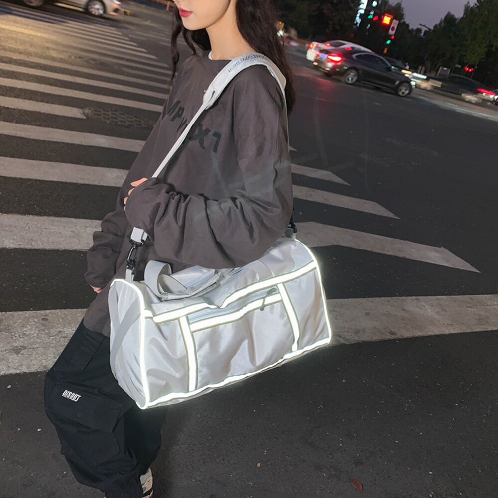 Gym Shoulder Bag With Reflective Stripe Dry Wet Separation Packing Organizer Waterproof Nylon Sport Travle Duffel Bags X236A