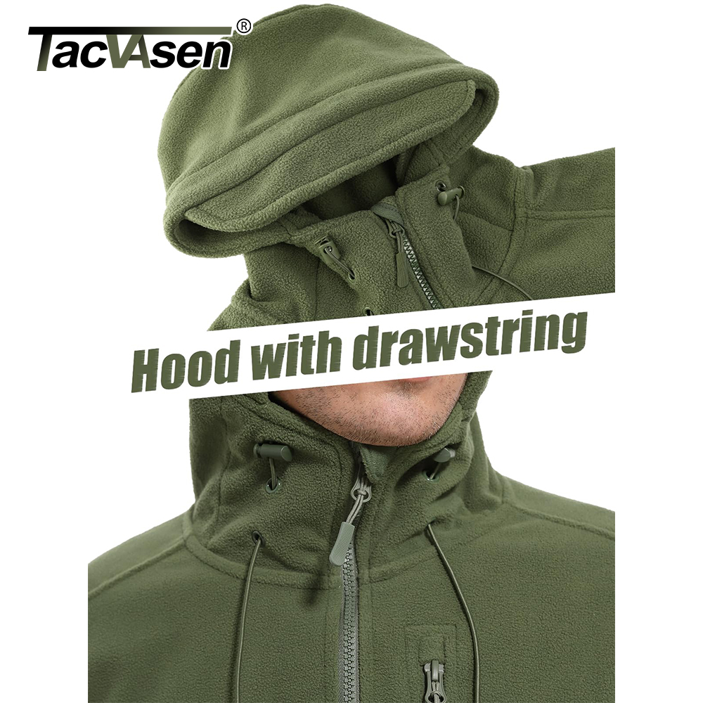 TACVASEN Herbst-Winter-Herren-Fleecejacke mit Kapuze, durchgehender Reißverschluss, weicher, wärmender, winddichter Mantel, draußen, Arbeiten, Wandern, Angeln, Oberbekleidung