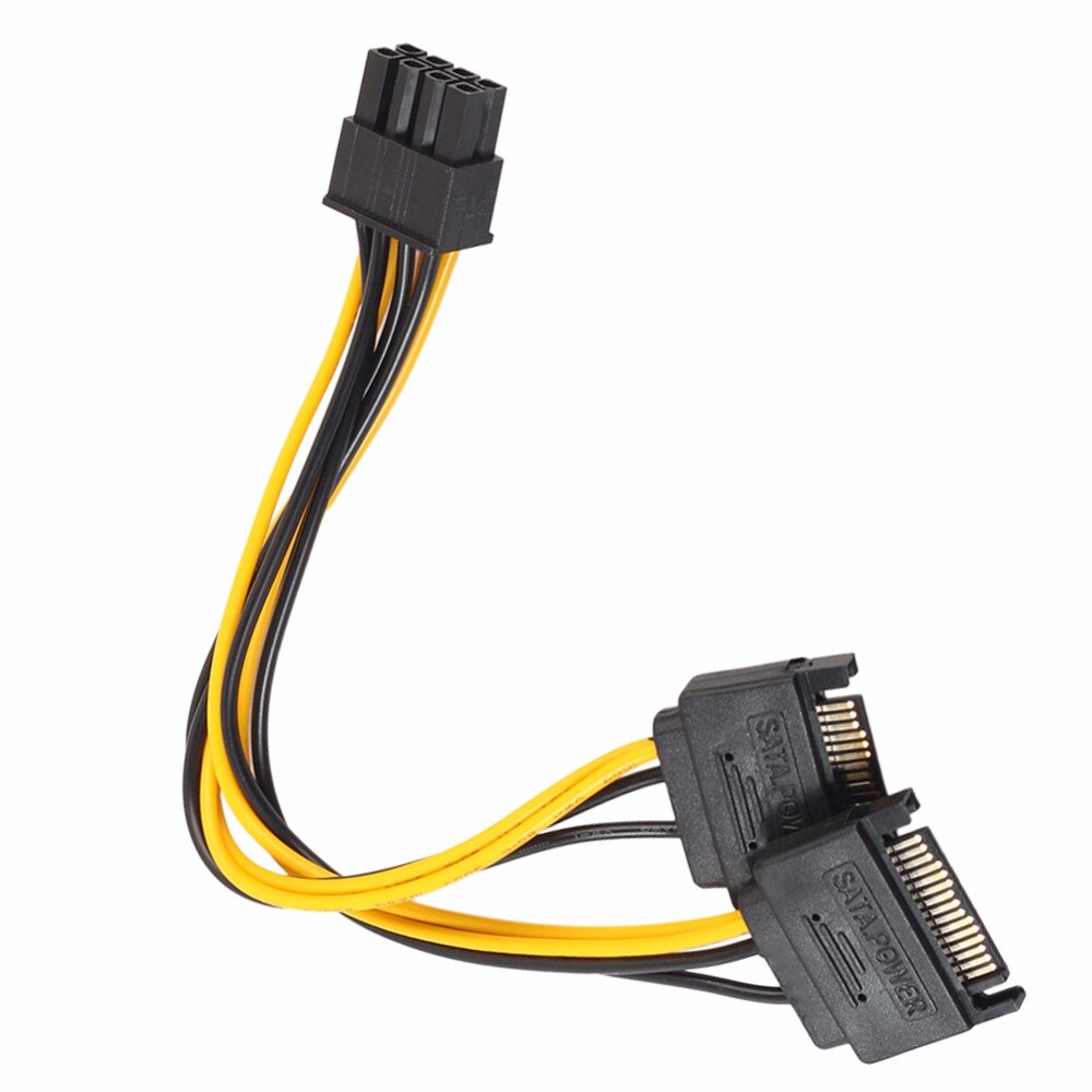 17cm Double SATA 15 Pin to 8 Pin Graphics Card External Power Cord Power Supply Cable 1 Divides into 2