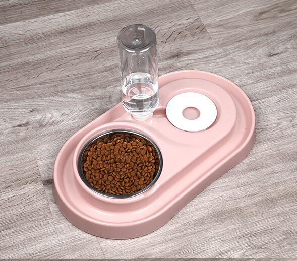 Comedero de agua automático para gatos y perros, cuenco doble Universal no húmedo, Para evitar salpicaduras de comida, cuenco para mascotas,: pink