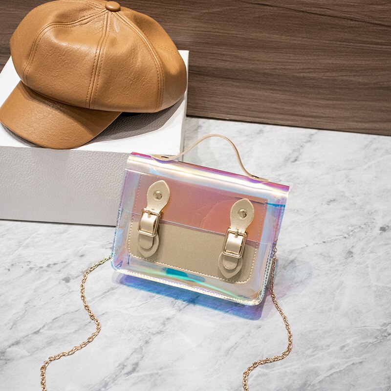 Ladies Shoulder Bag Double Buckle Sequined PVC Jelly Crossbody Square Bag Trendy Shoulder Diagonal Female Bag Summer Autumn: Gold