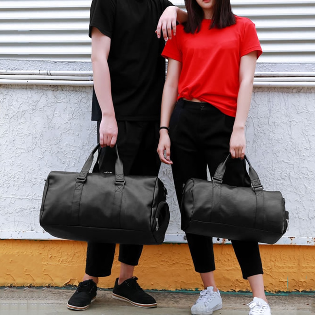 unisex Große Kapazität Reise Duffle Faux Leder Fitnessstudio Fitness Tote Schulter soild farbe Reißverschluss Tasche freies