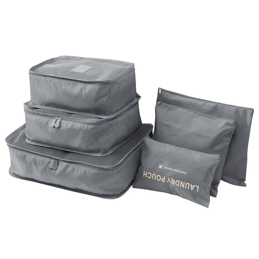 6pcs Waterproof Travel Storage Bag Clothes Packing Cube Luggage Organizer Sets Nylon Home Storage Travel Bags: gray