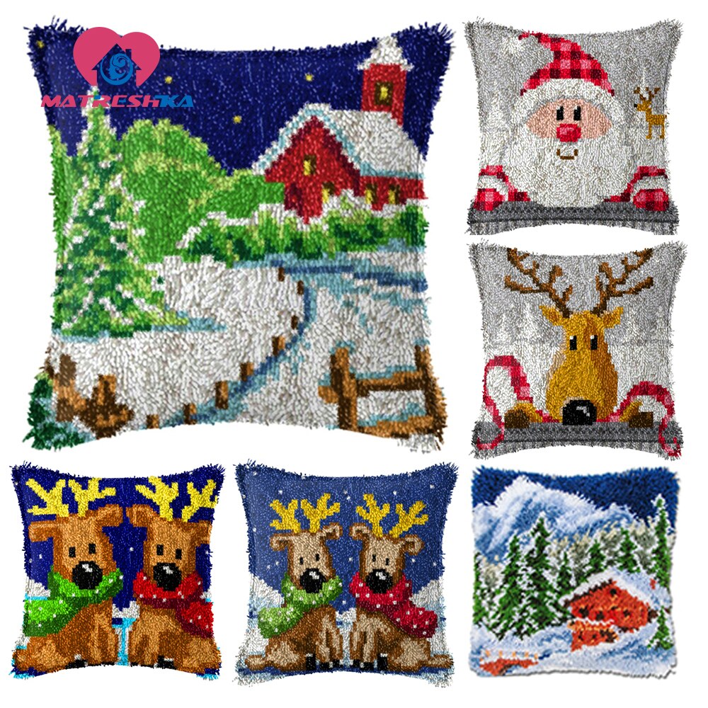 Navidad Gfit bordado almohada pestillo gancho alfombra kits diy alfombras punto de cruz almohada hágalo usted mismo decoración de casa