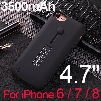 3500 mah/5000 mah magro ultra fino caso da bateria para o iphone 8 7 6s power bank carregador de backup caso para iphone 6s 7 8 plus + suporte: Black i6 i6s i7 i8