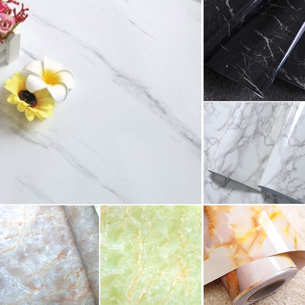 Marble Waterproof Vinyl Self adhesive Wallpaper Sticker Kitchen Countertop Shelf Drawer Liner Decals 60X50cm