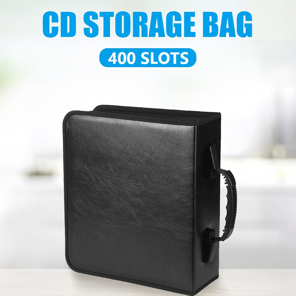 Zipper CD DVD Holder Bag Disc PU Leather Storage Case Album Disc Organizer Media Storage Case with Handle: 400 Slots