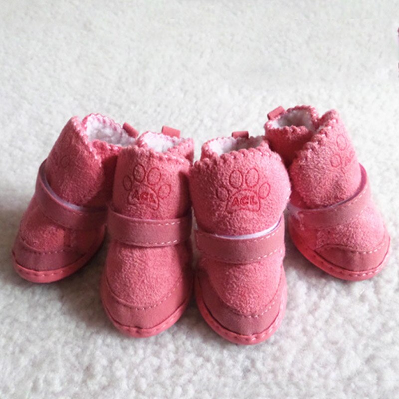 Warm Winter Shoes for Dogs Pink 4PCS/Set Comfortable Soft Cute Dog Boots Snow Walking Cotton Blend: Pink / 2