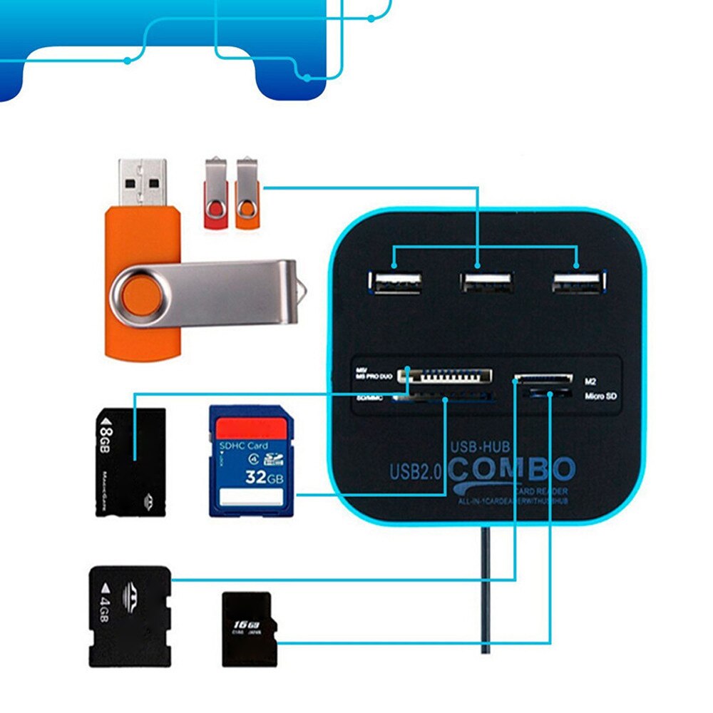 SB 2.0 hub Combo All In One Multi Card Reader With 3 Ports For MMC / M2 / MS oct.25