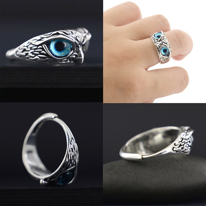 Anillo Vintage con de búho y águila para hombre y mujer, sortija ajustable, estilo Retro antiguo, Animal de amor de EE. UU., para mujer
