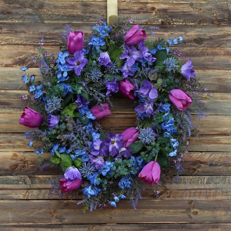 Tulip Purple Lavender Wreaths For Front Door Wreath Spring Wreath Handmade Welcome Wreath Spring Farmhouse Home Decoration