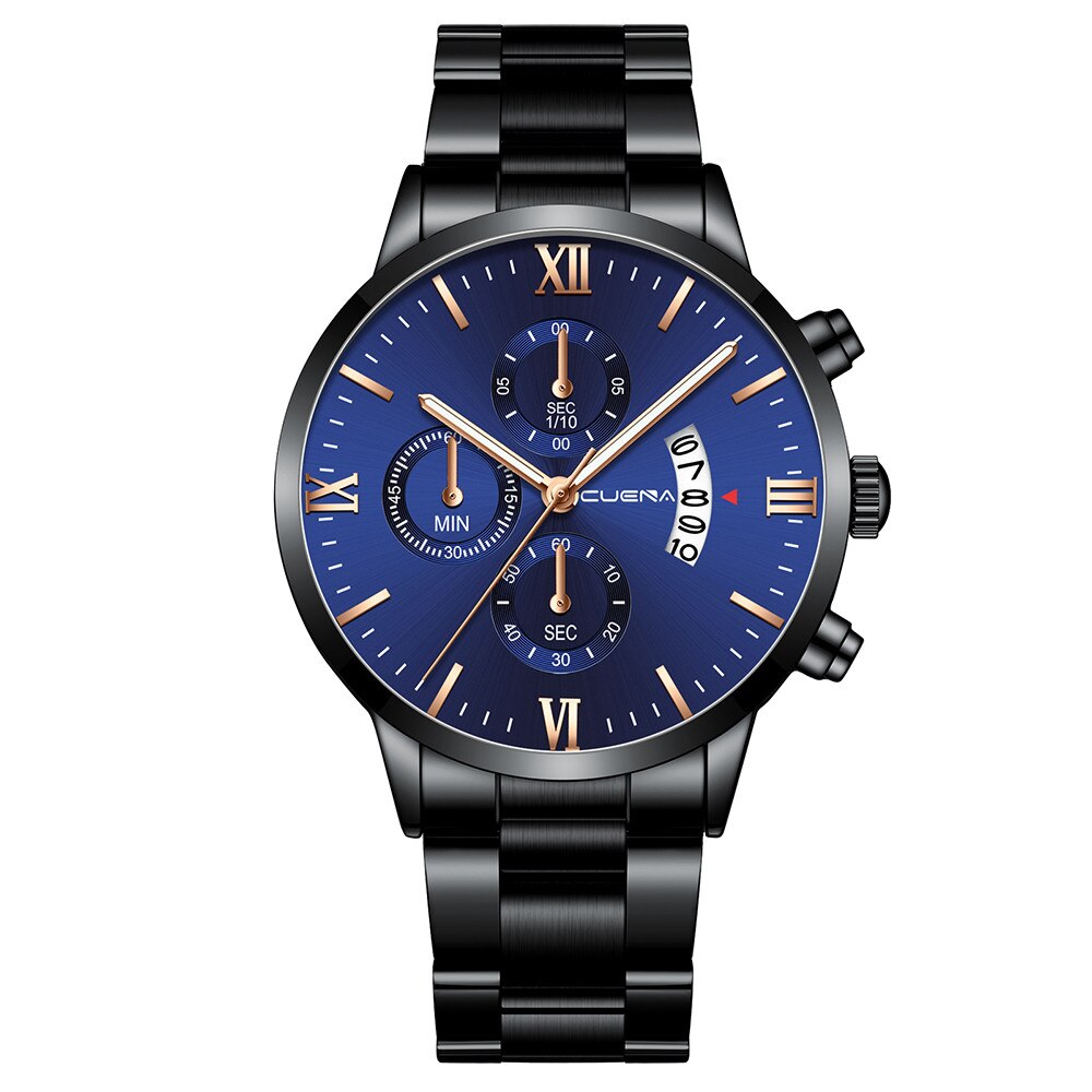 Cuena-reloj con correa de acero para hombre y mujer, cronógrafo de cuarzo con tres ojos, calendario de seis piezas,: C