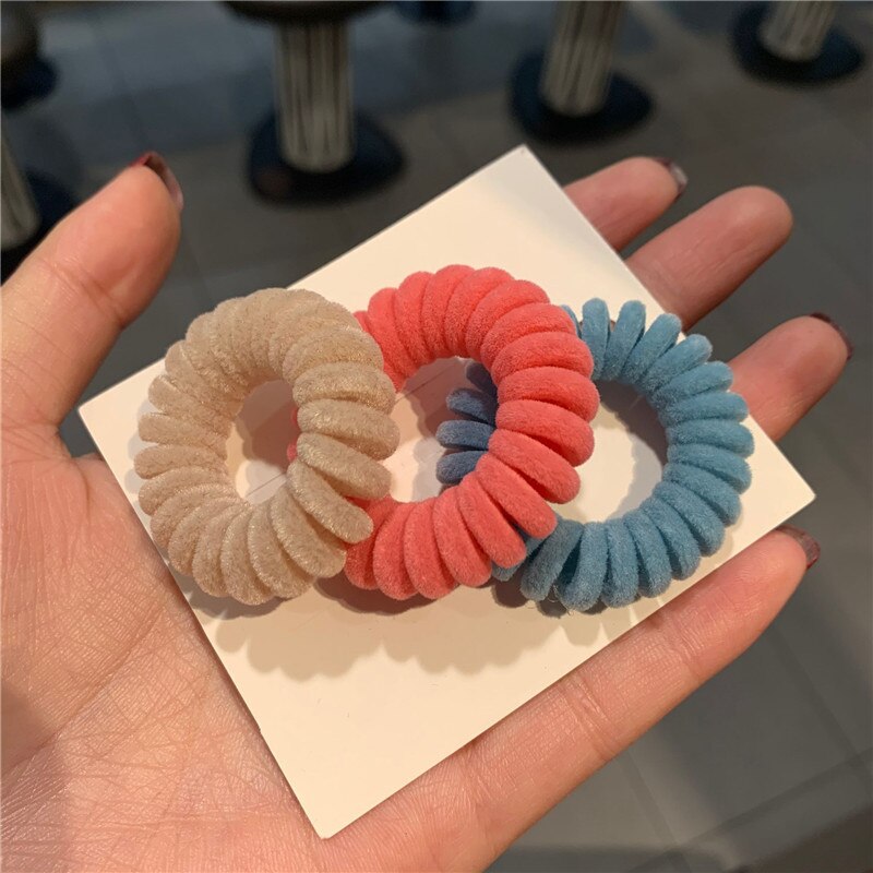 1Pc Elastische Haarbanden Fluwelen Spiraal Vorm Paardenstaart Houders Haar Banden Gum Rubber Band Haar Touw Telefoon Draad Haar accessoires