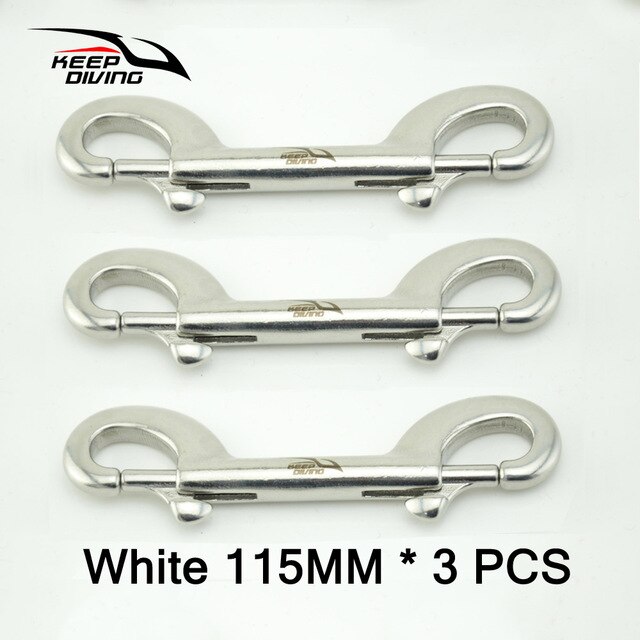 KEEP DIVING 3 PCS 316 Stainless Steel Scuba Diving Double Ended Hook Accessory For Equipment BCD Chioce Snap Bolt kit Quick Draw: White 115mm 3pc