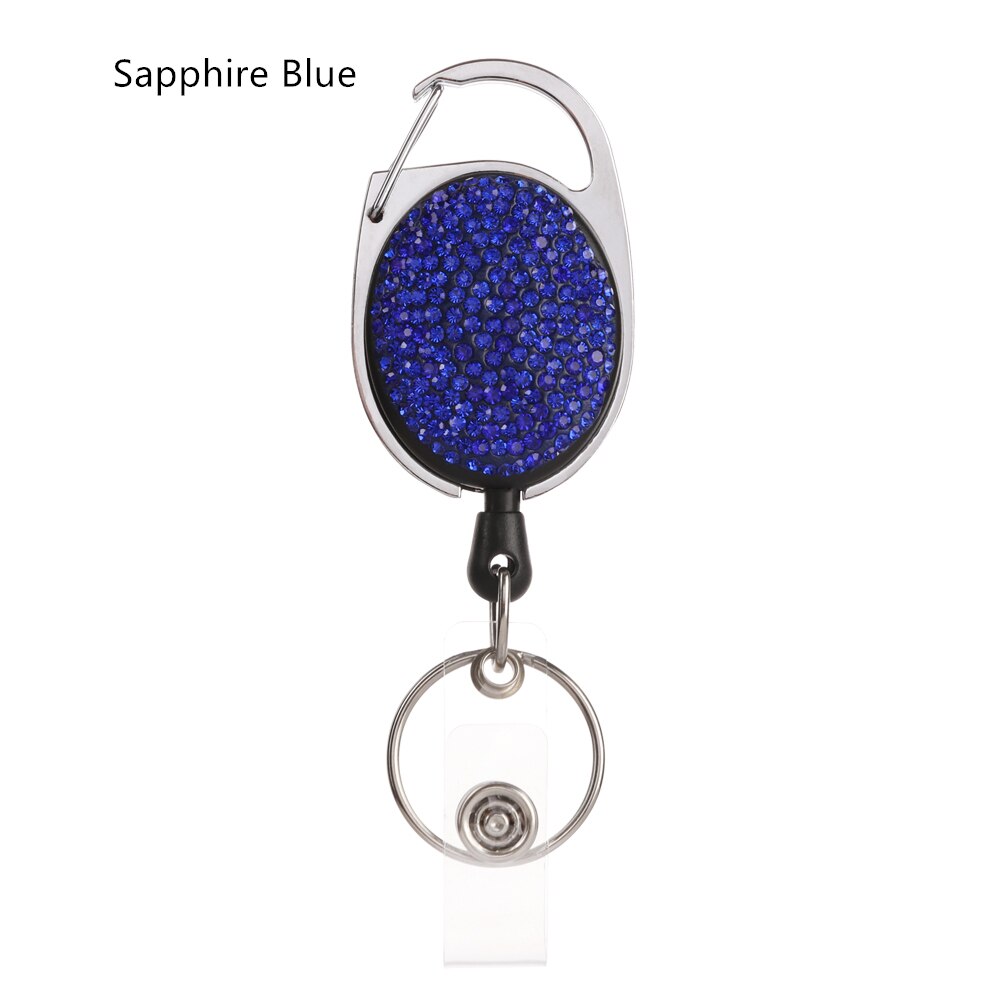 1Pc Shiny Intrekbare Reel Clip Diamant Badge Houder Id Card Key Ring Carabine Veerkracht Duurzaam Draagbare Riem Clips Roestvrij: sapphire blue