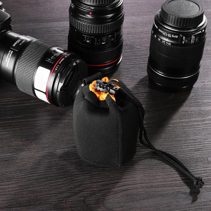 Camera Lens Pouch Bag Neoprene Waterproof Soft Video Full Size S M L XL Camera Lens Fleece Drawstring Protector