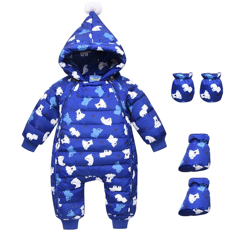 Baby Winter Kleding Meisje Jongens Romper Warm Sneeuw Dragen Baby Baby Overalls Lange Mouw Hooded Bovenkleding Witte Eendendons Snowsuit: Blauw / 12m