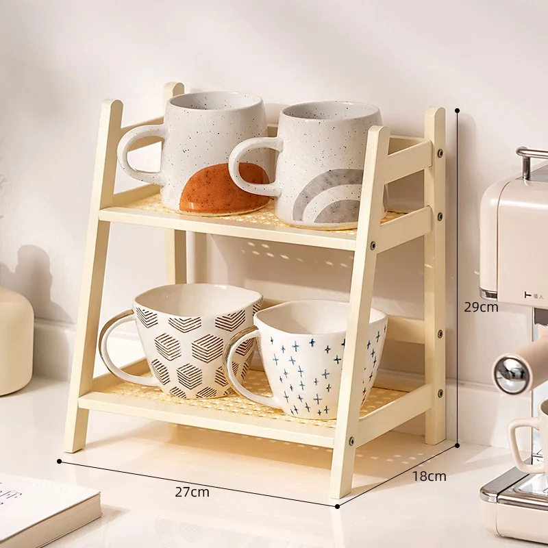 Bambus Doppelschicht Rack Offener Typ Blumentopf Ständer Schreibtische Lagerung Organizer Kleinigkeiten Lagerregal Schreibtisch Kaffee Bar Theke Regal: Blau