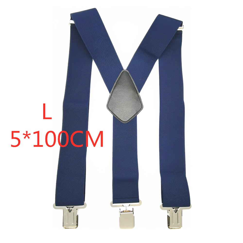 Bretelles à Clips solides pour hommes, bretelles unisexes, 50mm de Large, 5 couleurs unies, ceinture à bretelles réglables à haute élasticité pour les travaux lourds: Navy-100cm