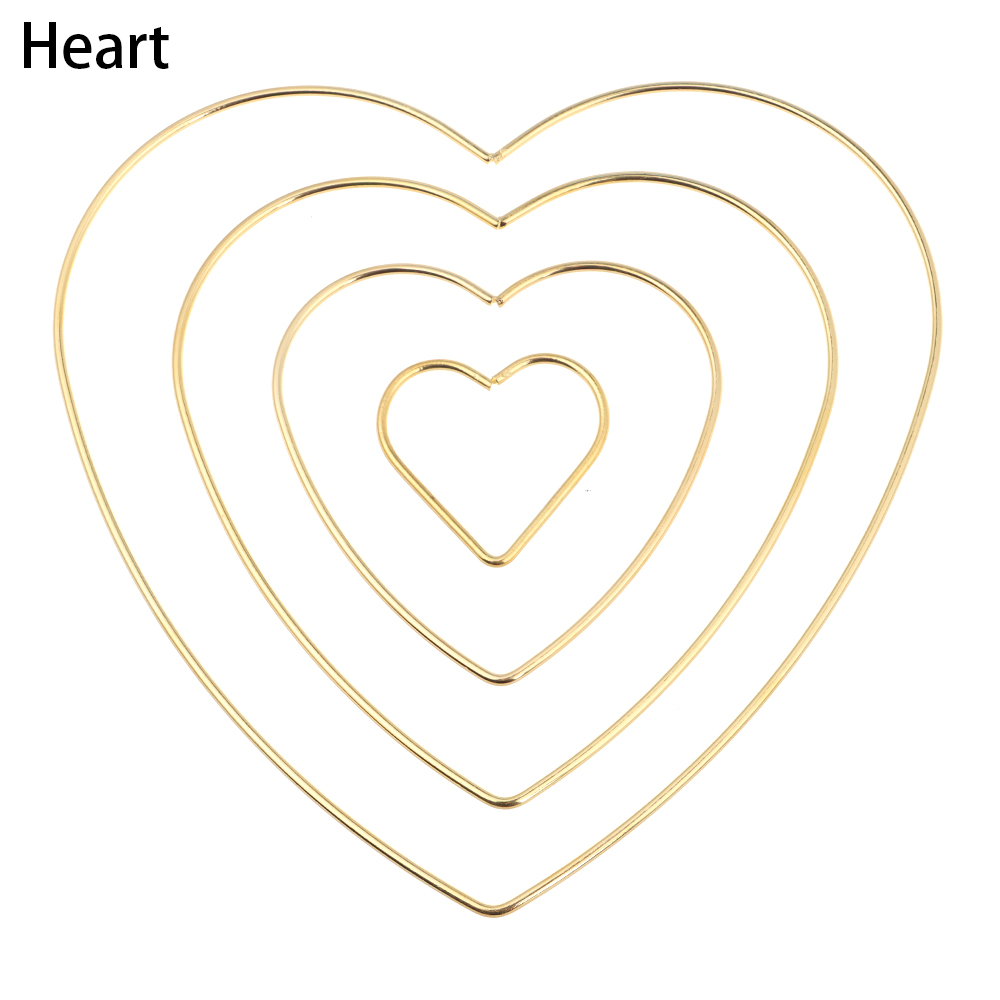 4Pcs 2/4/6/8 Inches Dream Catcher Metal Hoops Star Moon Round Square Love Heart Shaped Hoops Gold Hanging Macrame Wreath Decor: Heart
