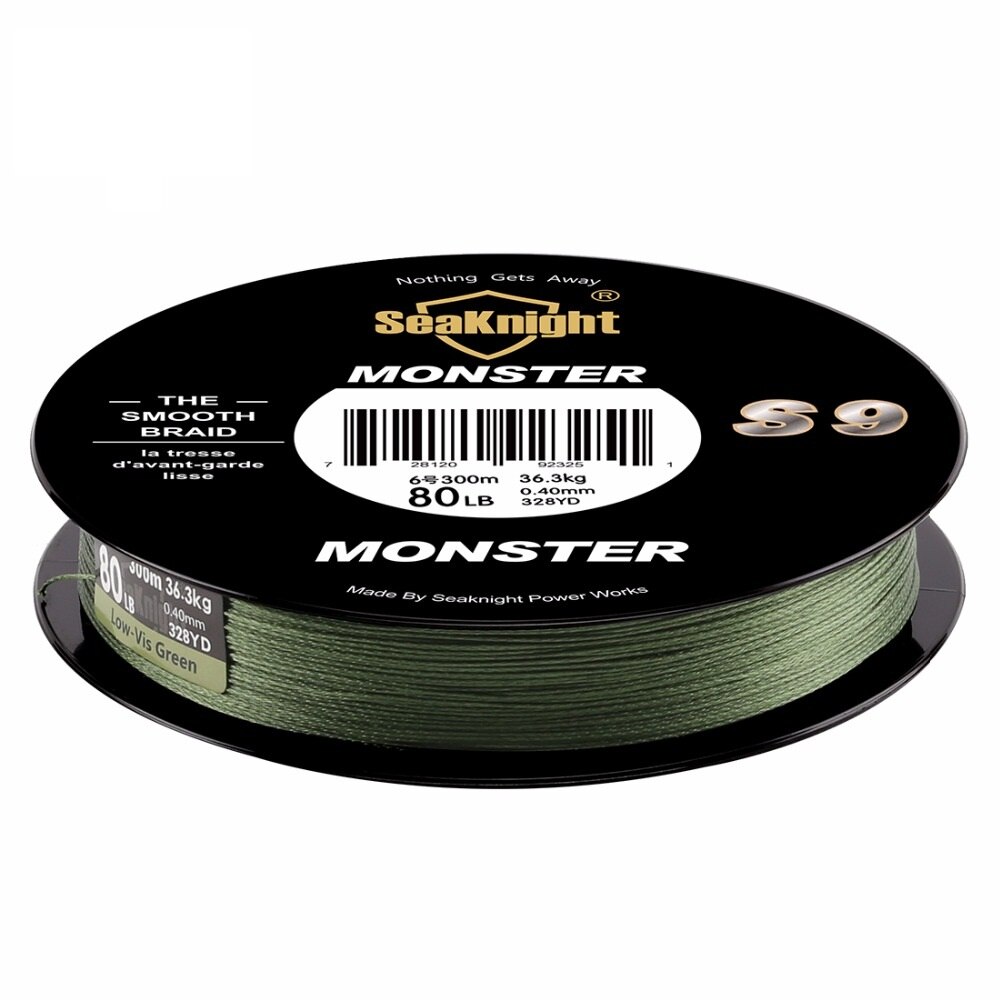 SeaKnight Monster S9 300M Braided Fishing Lines S Spiral Braide Tech. 9 Strands Multifilament PE Green 30LB 40LB 50LB 80LB 100LB