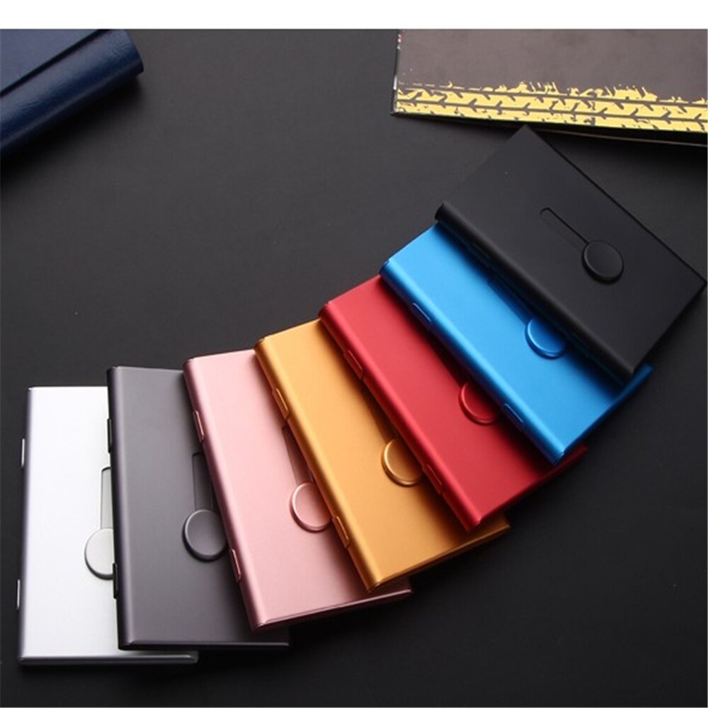 Hand push Business Name Cards Wallet Holder Aluminum Metal Pocket Case