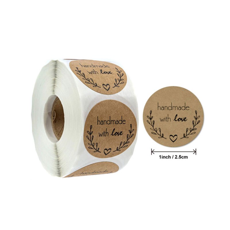 500Pcs 1 inch Roll sealing stickers round cowhide blank sticker label Kraft paper DIY Paper bag packaging 25*25mm: B-05