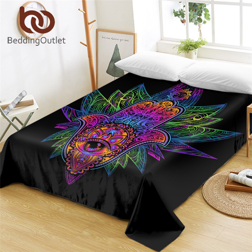 Beddingoutlet Hamsa Hand Laken Boho Psychedelische Vlakke Plaat Hand Van Fatima Spreien 1 Pc Hippie Amulet Drap De Lit