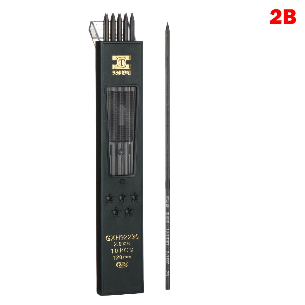 10 Teile/schachtel 2mm 2B HB Schwarz Mechanische Bleistift Blei Nachfüllung Schule Studenten Automatische Blei Ader füllt nach Bleistift Blei: 2B