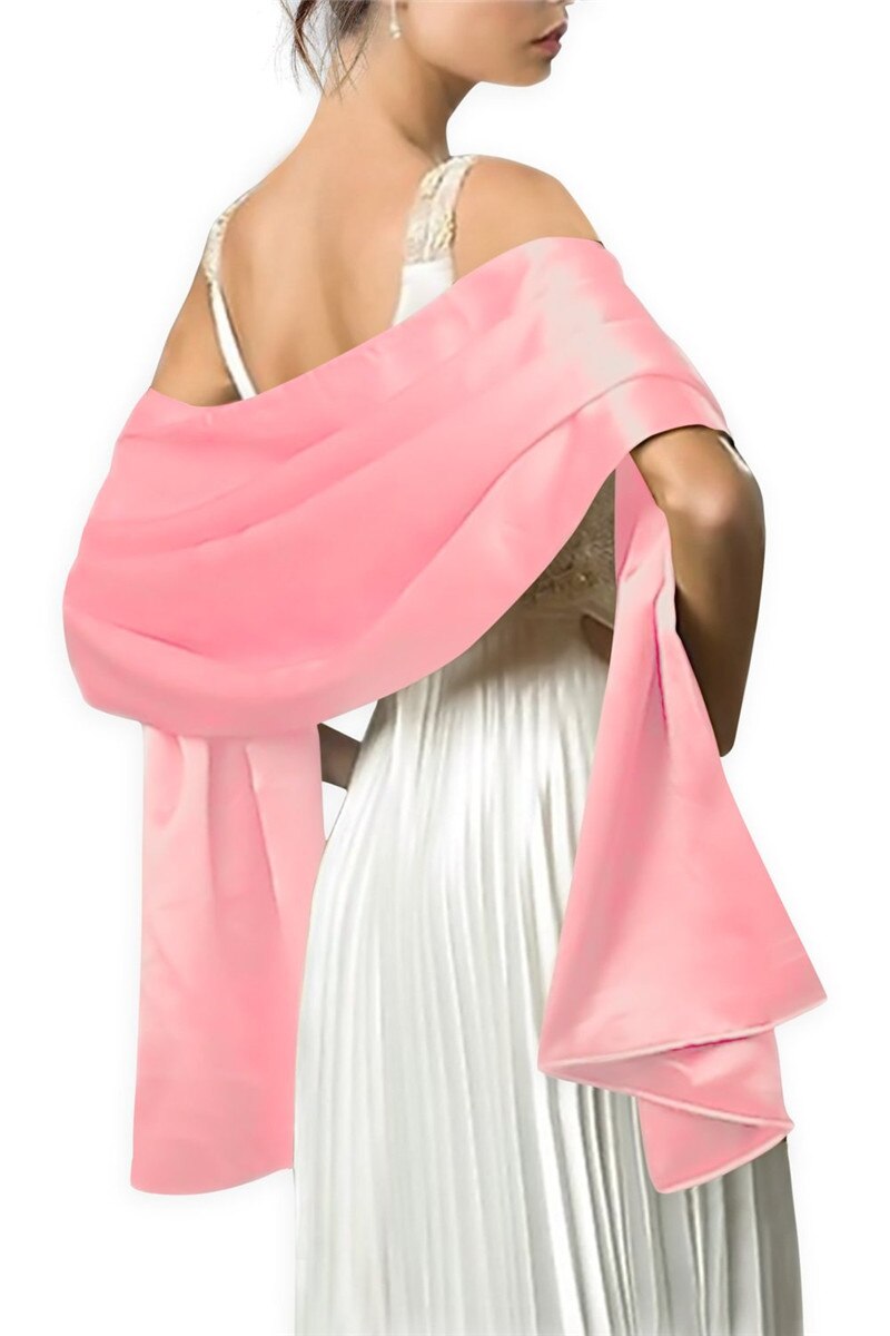 Satynowy wieczór weselny formalny Prom Cocktail Wrap Cape szalik ślubny szal 150CM długość 50CM szerokość.: Różowy