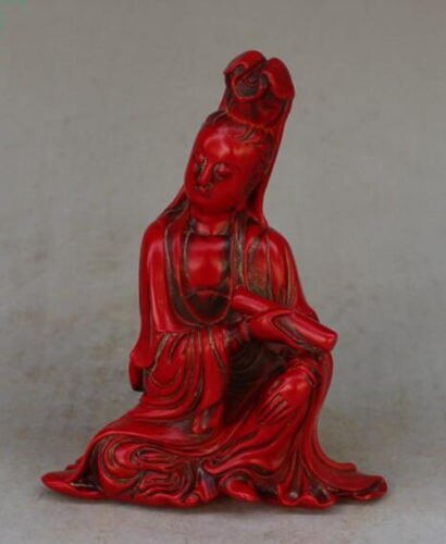 China Collectible Klassieke Rode Hars Handwork Boeddha Kwan-yin Decor Standbeeld