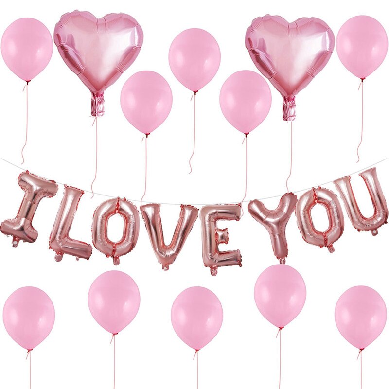 1Set Bruiloft Decoratie Rose Gouden Hart Ballon I Love U Banner Brief Folie Ballon Valentijnsdag Aanwezig Party levert: A