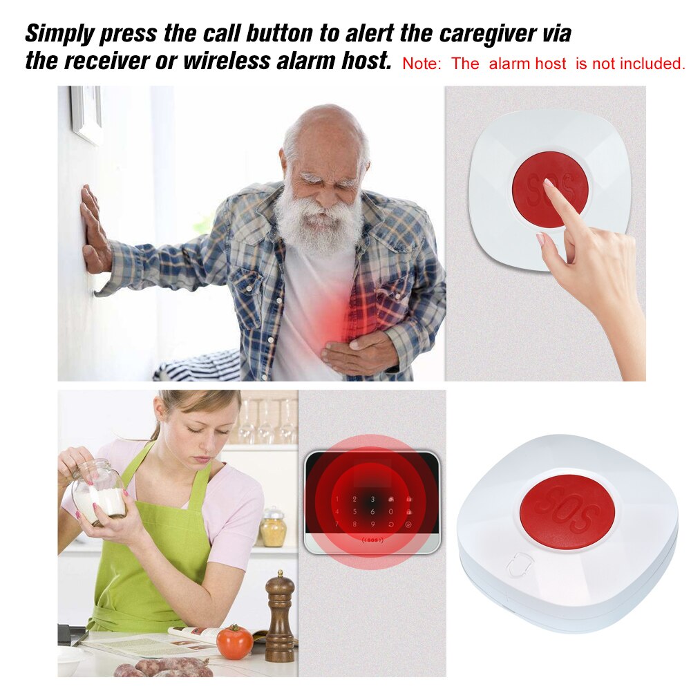 Wireless Remote Call Button SOS/Emergency Button 433MHz Caregiver Pager Alarm Alert System Home Secure Alarm System