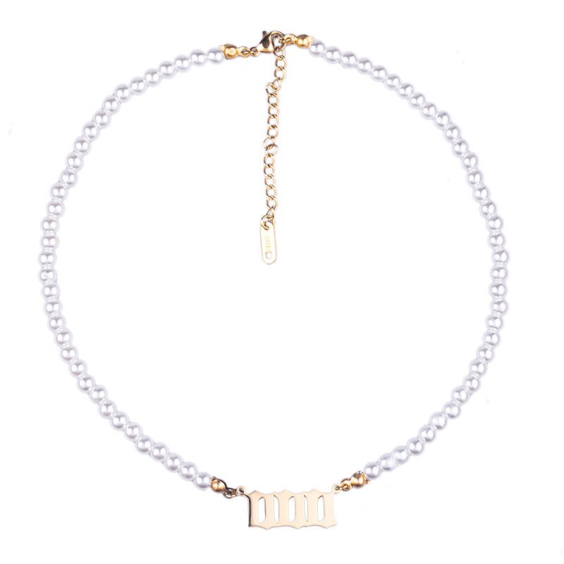 Angel Number Necklaces 111 222 333 444 Imitation Pearl Neckcklace Choker Necklace 888 999 666 Stainless Steel Minimalist Jewelry