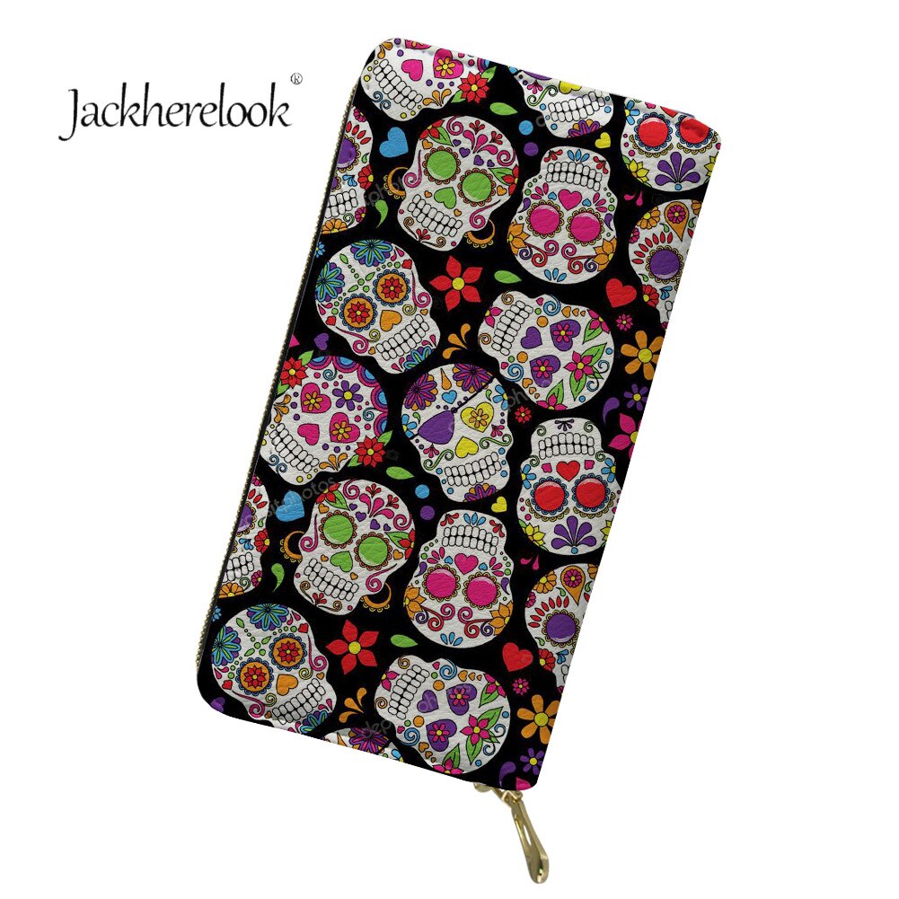 Jackherelook Donne Del Cranio Dello Zucchero Modello Lungo Della Moneta Dei Soldi Borse Contenitore di Lusso di CUOIO Dell'unità di elaborazione Della Chiusura Lampo di Grande Capacità Per La Signora Gotico Magliette E Camicette: HTA188Z21