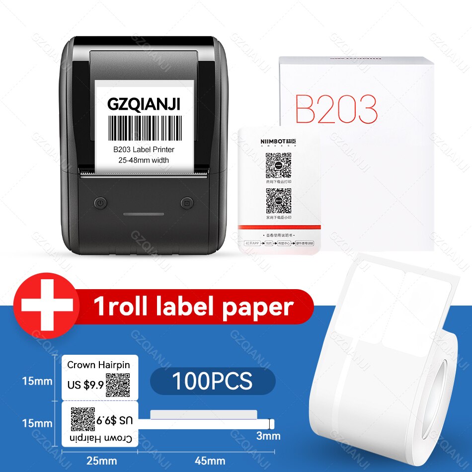 B203 Draagbare Handheld Thermische Label Maker Mini Barcode Qr Code Sticker Papier Kleur Rolls Sticker Kabel Tag Printer Niimbot: Add 1 LabelA