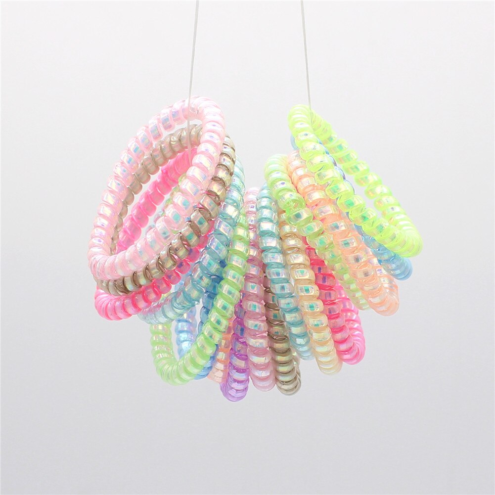 10Pcs Super Dunne Opgerolde Plastic Haar Banden Kleurrijke Uitgerekt Spiraal Haar Touwen Telefoon Wire Paardenstaart Uw Haar Te Beschermen
