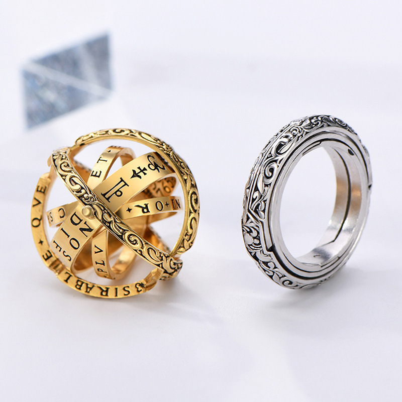 Gold/Silver Astronomical Sphere Ball Ring For Men Women Metal Complex Rotating Cosmic Rings Men Jewelry