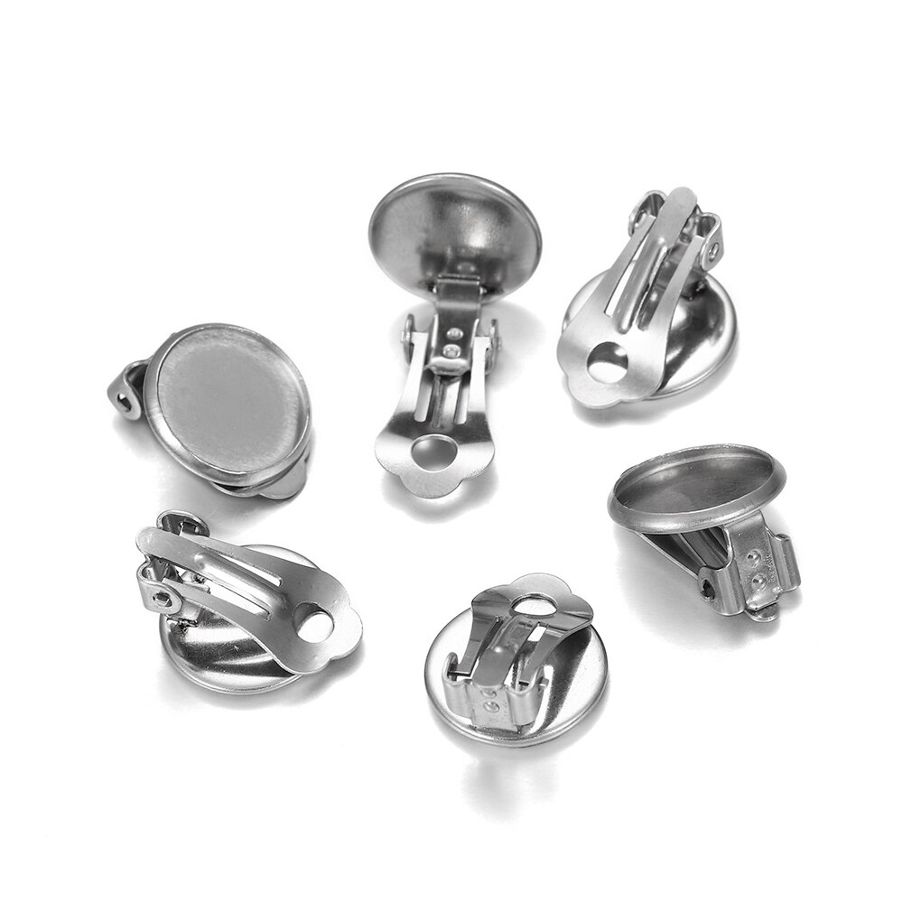 10 stücke 8-14mm Edelstahl Runde Flache Ohr Clip Basis Cabochon Lünette Tablett Ohrringe Clips Für DIY schmuck Zeug Zubehör