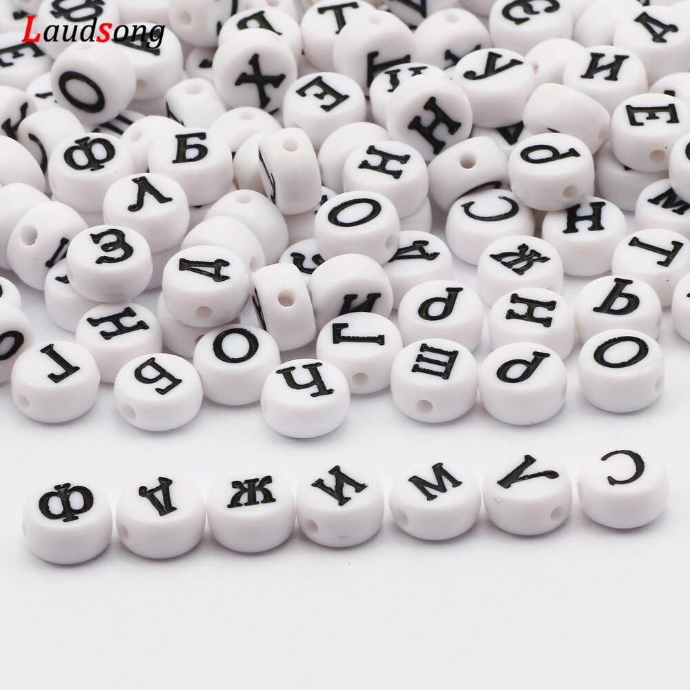 7mm blanc mélangé russie lettre acrylique perles rondes plat Alphabet perles pour la fabrication de bijoux à la main Bracelet à bricoler soi-même collier